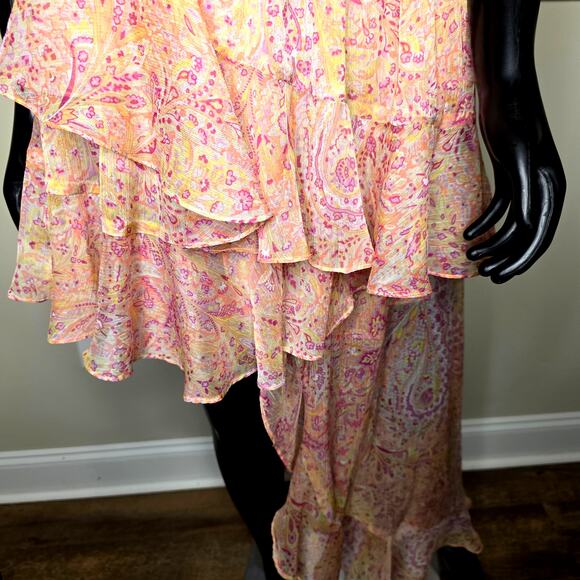 MISA Los Angeles Gisele Asymmetric Pink off Shoulder Floral Dress - Picture 6 of 14